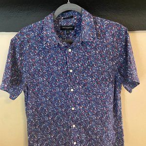 Mens button up short sleeve shirt Banana Republic Blue Floral Slim Fit